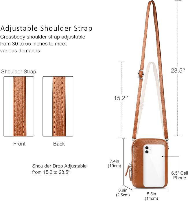 befen Genuine Leather Crossbody Cell Phone Purse for Women, Small Zip Around RFID Blocking Crossbody Wallet Bags