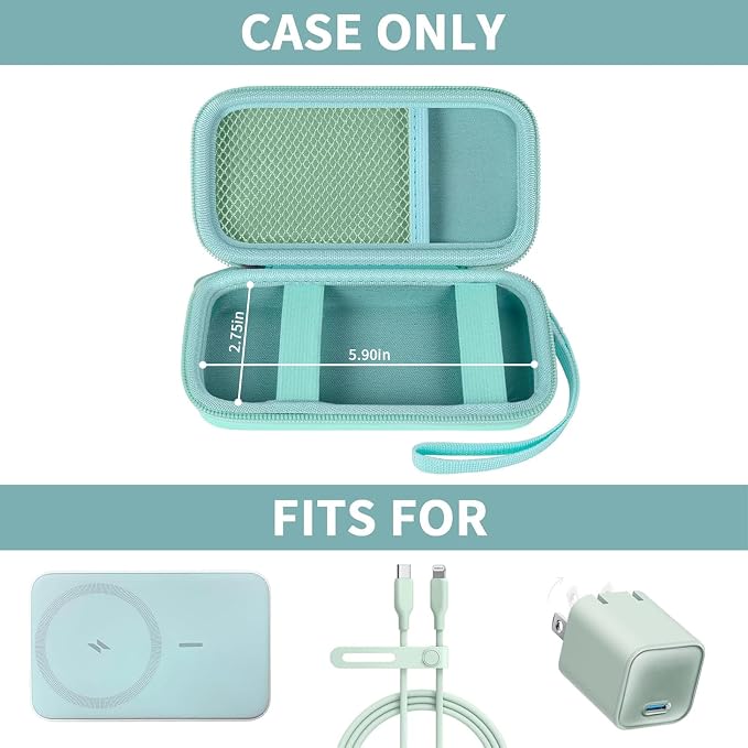 casmilee Case for Anker Magnetic Battery 10,000mAh Foldable Wireless Portable Charger, 633/622/621/321 5,000mAh Power Bank (MagGo) Holder, Storage for Baseus Power Delivery -Case Only (Green, Medium)