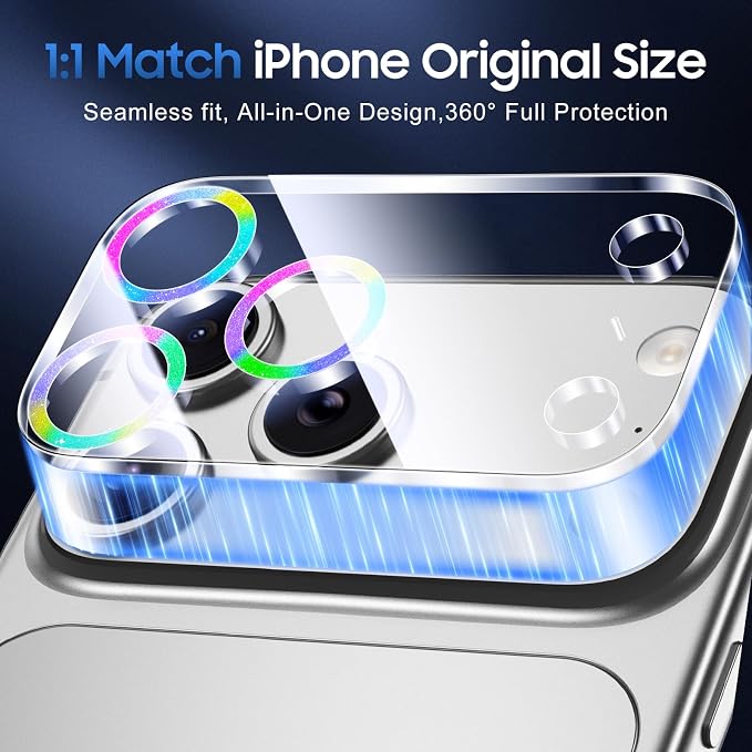 UniqueMe Compatible for 3 Pack iPhone 17 Pro Camera Lens Protector - [Drop Protection] [Case Friendly] 9H Tempered Glass Camera Cover Screen [Update New Version] - Glitter Colorful