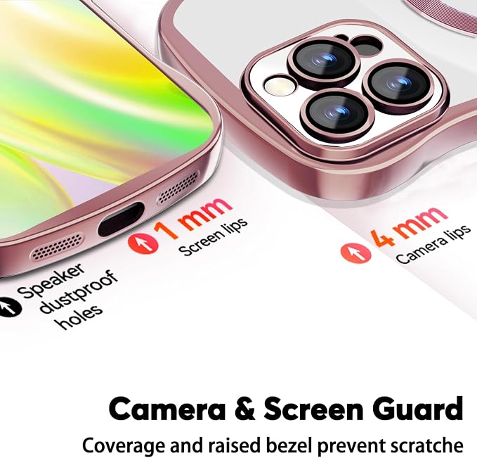 Misscase Designed for iPhone 16 Pro Max Case 6.9",with Privacy Screen Protector*1,Cute Wave Frame Case with Camera Lens Protector,Compatible with MagSafe Plating Bling for Women Pink