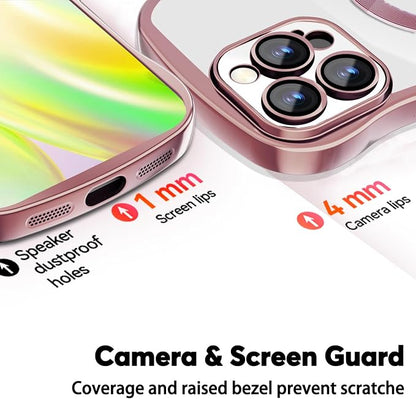 Misscase Designed for iPhone 16 Pro Max Case 6.9",with Privacy Screen Protector*1,Cute Wave Frame Case with Camera Lens Protector,Compatible with MagSafe Plating Bling for Women Pink