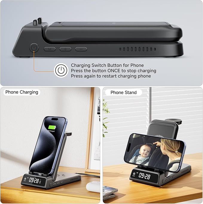 Charging Station for iPhone 17/Air, SwanScout 703A, Wireless Charger for iPhone 16/15/14/13/12/11 Series, for Apple Watch 11/10/Ultra 3/9/8/7/6/5/SE 2, for Airpods Pro 3/2, Foldable and Portable