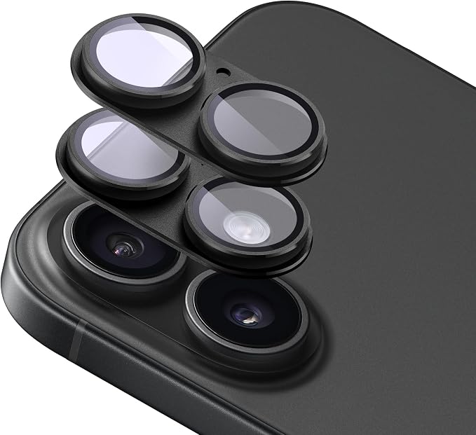 2-Pack Shatterproof Camera Lens Protector for iPhone 16/16 Plus |AR Tempered Glass Strong Adsorption Metal Camera Cover Screen(Black)