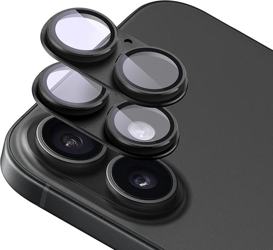 2-Pack Shatterproof Camera Lens Protector for iPhone 16/16 Plus |AR Tempered Glass Strong Adsorption Metal Camera Cover Screen(Black)