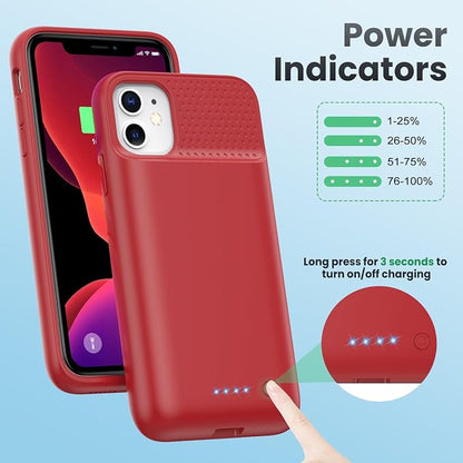 Feob Battery Case for iPhone 11/XR, [2026 Upgraded] 7500mAh Slim Portable Smart Charging Case Rechargeable Protective Extended Charging Cover for iPhone 11/XR-Red