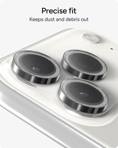 ZAGG iPhone Camera Lens Protector for iPhone 17/16/15 Pro and Pro Max Models - Silver Glitter, Camera Ring, Maximum Impact & Scratch Protection, Anti-Reflective Technology, Glass Elite