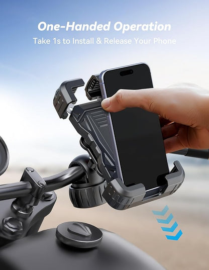 TECKNET Anti-Shake Motorcycle Phone Mount, Dual Vibration Dampener Bike Phone Holder for iPhone 17/16/15/14/13 Series & 4.7–6.8" Phones, Handlebar Cell Phone Holder for Motorcycle/Bicycle/Scooter