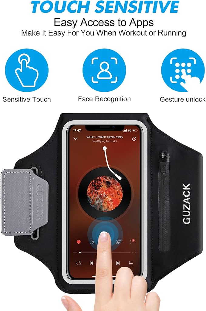 Running Armband with Earphone Pouch & Card Slot, Running Phone Holder for iPhone 17 16 15 14 Pro Max Plus Galaxy S25 S24 S23 Ultra, Up to 6.8" Phones