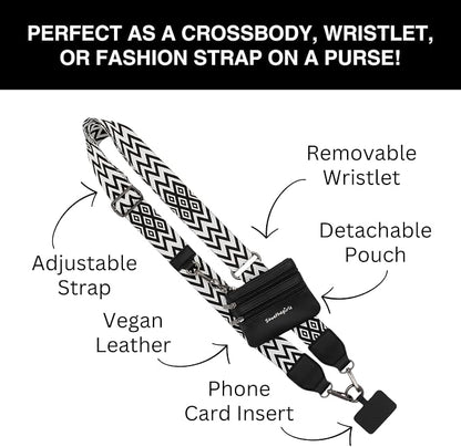 Save the Girls Original Clip and Go Phone Strap Pattern - Crossbody Phone Strap Chain with Zipper Wallet Pouch