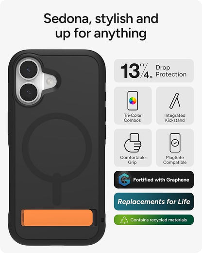ZAGG Sedona Snap Case with Kickstand for iPhone 17 - Flood Black, Drop Protection (13ft/4m), Multi-Layer Protection, with Camera Button, MagSafe Phone Case with Impact-Absorbing Bumpers