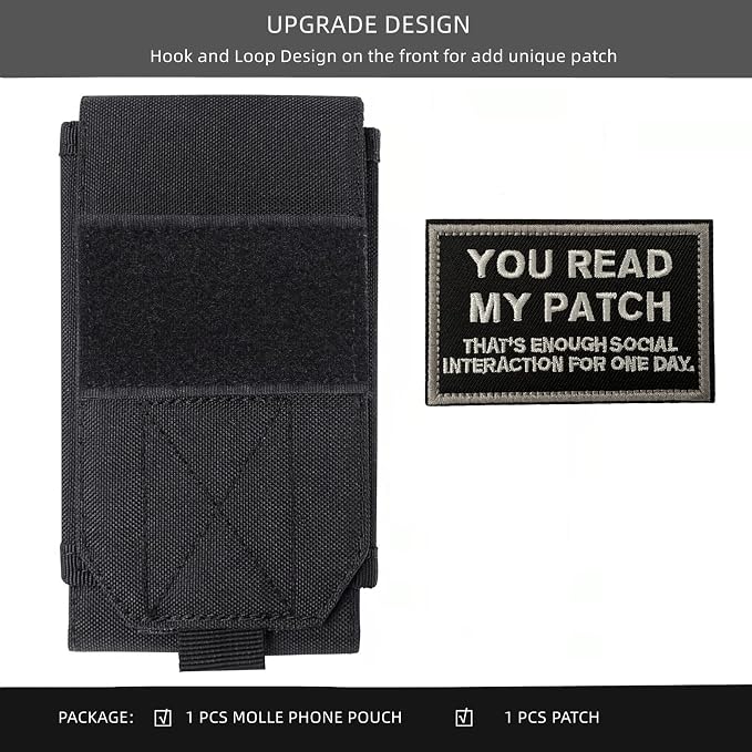 Black Tactical Molle Cellphone Pouch Case,Heavy Duty Waterproof Phone Holster Bag for iPhone 11 12 13 Pro Max for Samsung S22 S21 S20 FE Note 20 A13 A12 A02S Less 6.7" Phone with 1 Pack Patch