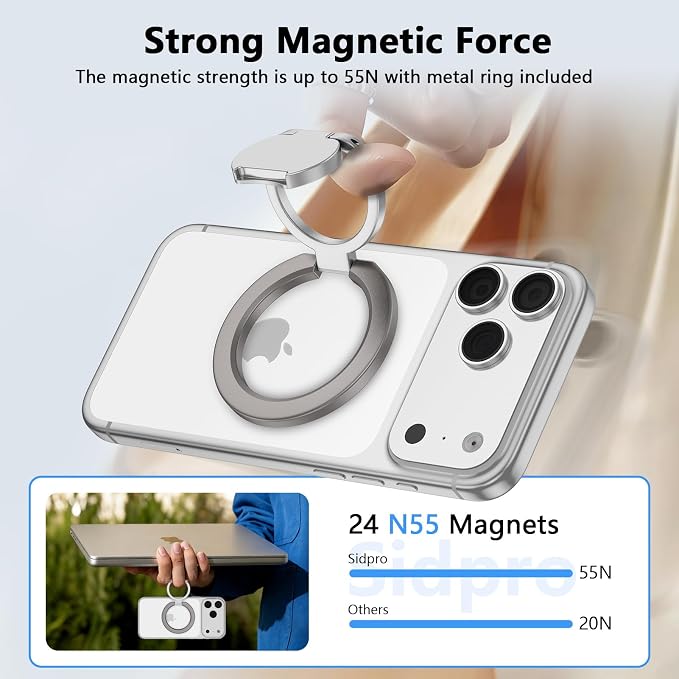 Magnetic Phone Ring Holder for MagSafe, Dual-Side Magnetics Gym Phone Grip Stand Ring Grip Kickstand for iPhone 17/16/15/14/13/12 Series MagSafe Case Android Phone, Compatible Magnetic Car Mount, Grey
