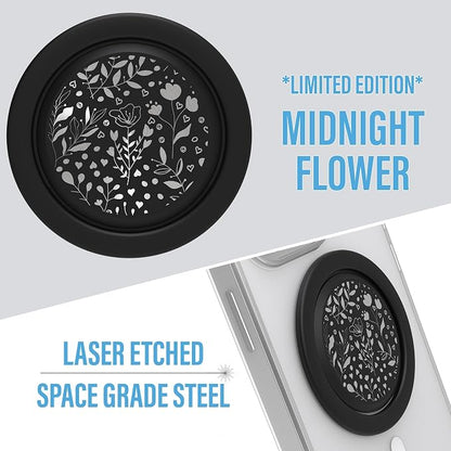 Tango Ultra Thin Grip for MagSafe: One Hand Pop, Stand, 10x Expandable, Space Grade Steel, Removable for Wireless Charging. Half The Thickness, Twice The Pop - Limited Edition: Midnight Flowers