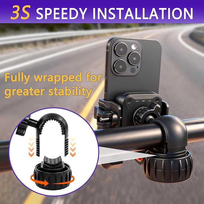 Motorcycle Phone Mount, [No Block Camera] Bike Phone Holder Mount, [Silicone Wrapped] Handlebar Cell Phone Mount for Bike/Scooter/ATV, Fits iPhone 16/15/14/13 Pro Max & 4.7"-6.8" Phones, Black