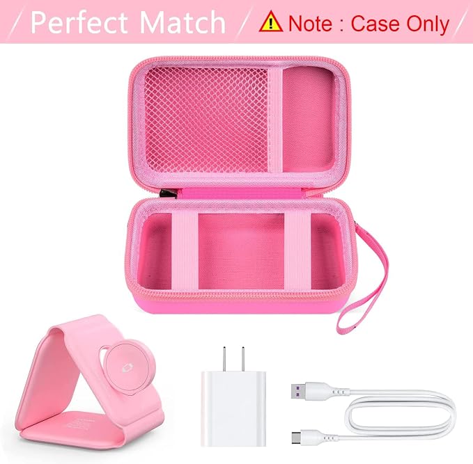 ANKHOH Travel Case for UCOMX for Nano/for Iseyyox/for LISEN/for RTOPS 3 in 1 Wireless Charger, Foldable Magnetic Charging Station Storage Holder Bag for Fast Charge Pad Cable Adapter, Pink-Box Only