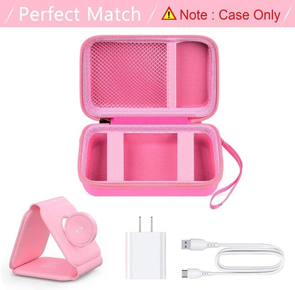 ANKHOH Travel Case for UCOMX for Nano/for Iseyyox/for LISEN/for RTOPS 3 in 1 Wireless Charger, Foldable Magnetic Charging Station Storage Holder Bag for Fast Charge Pad Cable Adapter, Pink-Box Only