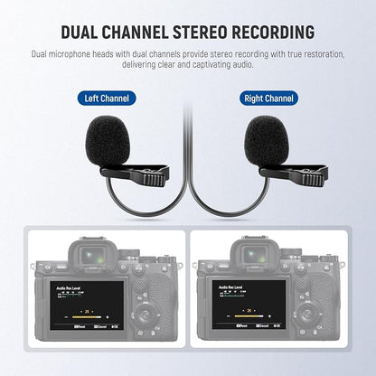 NEEWER 2m Wired Dual Lavalier Microphones with 4m Extension Cable, Mini Clip On Omnidirectional Condenser Lapel Lav Mic 3.5mm TRS for DSLR Mirrorless Camera Camcorder Interview Vlog, LM3