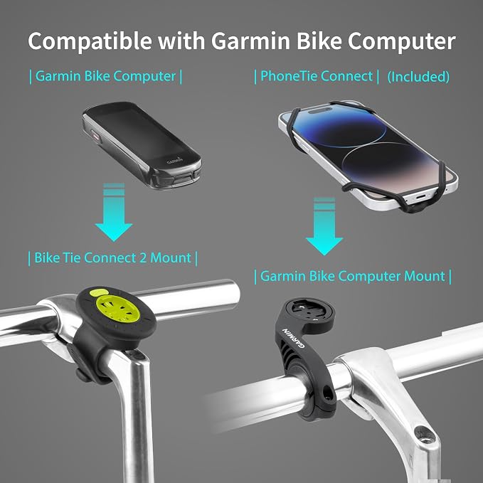 Bone Bike Tie Connect Kit 2 Magnetic, Magnetic Bike Phone Mount for Stem, Detachable & 360° Rotatable Silicone Phone Holder Compatible with Most Smartphones (Stem - Quick Release Kit)