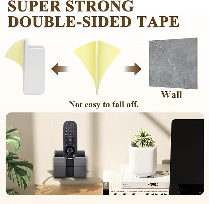 2 Pcs Wall Mount Phone Holder with 3M Adhesive Phone Stand with Data Cable Receiving Hole, Charger Remote Control Storage Box for Bedroom, Kitchen, Bathroom, Office (Gray)