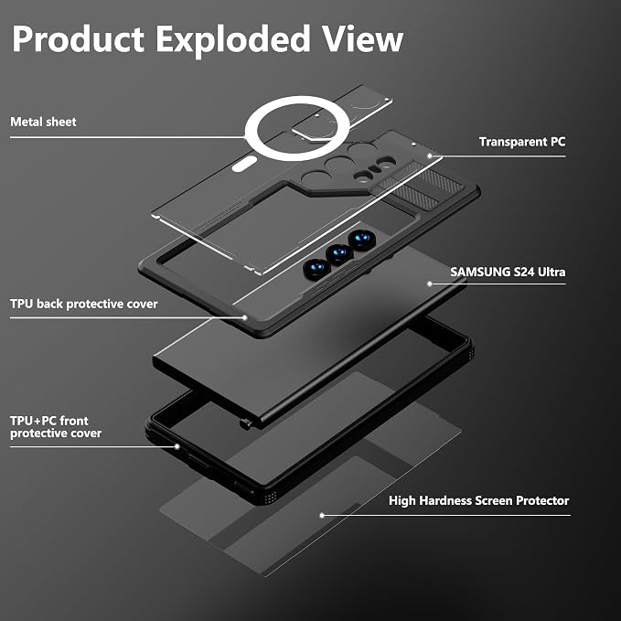 Losin Compatible with Galaxy S25 Ultra Case Waterproof Magnetic [Compatible with MagSafe] [Drop Protection] [IP68 Underwater] Full Body Shockproof Protective Phone Case, Black