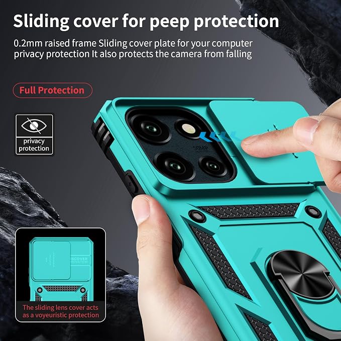 Weycolor for Moto G Stylus 2025 Case with Camera Lens Cover, HD Screen Protector, 10 FT Military Grade Drop Protection, Magnetic Ring Holder Kickstand Protective Phone Case, Ice Green