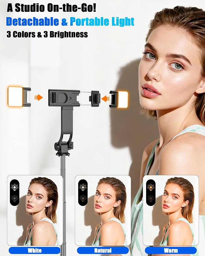 40" Selfie Stick with Light & Wireless Remote, Portable Phone Tripod Stand for iPhone & Android, Lightweight Foldable Selfie Stick for Travel, Vlogging, and Live Streaming