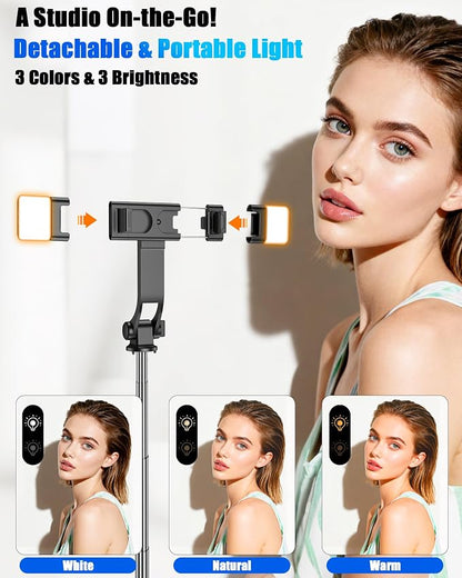 40" Selfie Stick with Light & Wireless Remote, Portable Phone Tripod Stand for iPhone & Android, Lightweight Foldable Selfie Stick for Travel, Vlogging, and Live Streaming