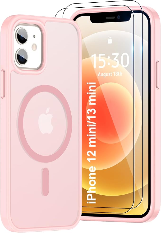 Pilaru for iPhone 12 mini Case & 13 mini Case [Compatible with Magsafe] Translucent Matte Magnetic Case,SlimThin Shockproof Military Grade Drop Protection Coverfor 12 mini/13 mini-Pink