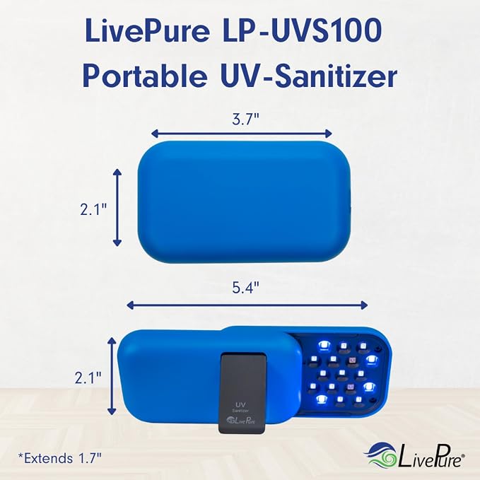 LivePure Handheld UV Light Sanitizer. Portable UV Light for Disinfecting Room, Kitchen, Car, Bathroom, Household Surfaces. White