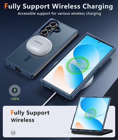 FNTCASE for Samsung Galaxy Z Fold7 Case: [Fit for Magsafe] [Screen Protector] Magnetic Translucent Matte, Military Grade Drop Protection, Shockproof Protective for Fold 7 Phone Cover (Blue 8.0 inch)