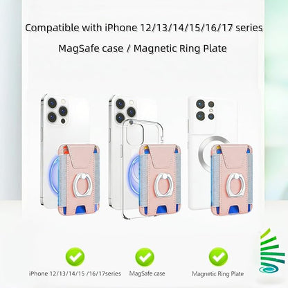 for Magsafe Wallet, Slim Magnetic Card Wallet with Grip, 7 Cards Holder RFID Blocking, Ring Stand Stick on Wallet with Privacy Flap(Pink)