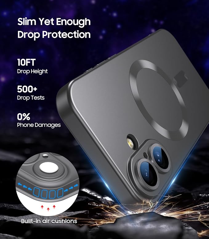 Magnetic for iPhone 17 Case [Compatible with MagSafe][Built-in Camera Lens Protector] Slim Thin Soft Silicone Bumper Shockproof Metallic Luster Phone Case (Gray)