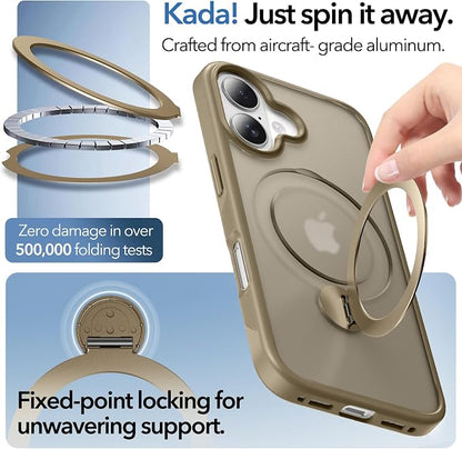Anqrp 360° All-in-ONE Stand Case for iPhone 16 Case with Rotatable Magnetic Kickstand Ring Holder, Compatible with MagSafe, MIL-Grade Shockproof iPhone 16 Phone Case Cover 6.1 inch, Titanium Gold
