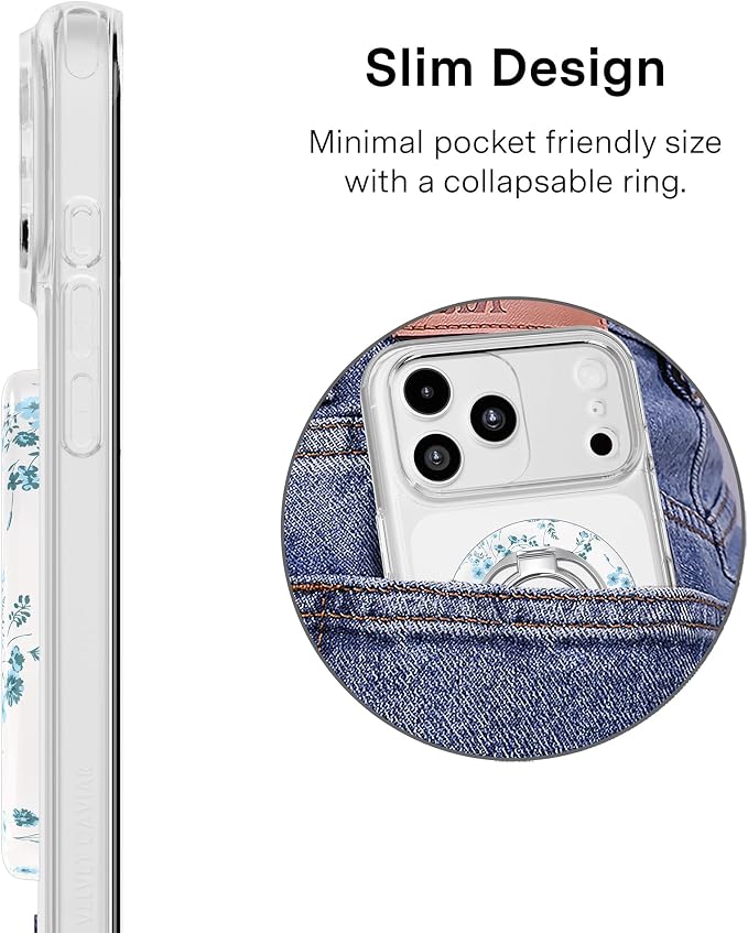 VELVET CAVIAR Compatible with MagSafe Phone Grip 2.0 | Cute Magnetic Ring Holder | Finger Loop Kickstand | Pop On Accessory for iPhone 17, 16, 15, 14, 13, 12 | French Blue Floral