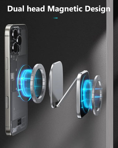 Dual Magnetic Phone Holder for Gym - Strong Magnet, Foldable Portable Slim Cell Phone Mount for iPhone Samsung, Gym Accessories Gifts for Women Men, Ideal for Gym, Office, Airplane Travel