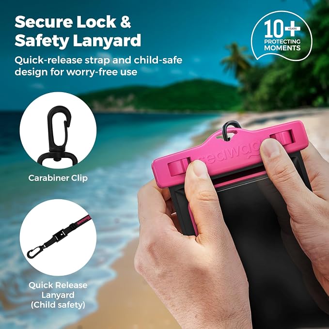 SEAWAG Next Waterproof Phone Case with Lanyard, Floating IPX8 Pouch for iPhone 17 16 Pro Max 15 14 13 12 11 and Samsung Galaxy S25 S24, Beach Cruise Travel Essentials, 2 Pack Blue and Pink