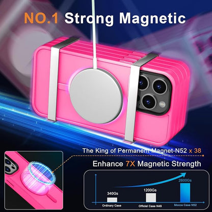 MOCCA Strong Magnetic for iPhone 14 Pro Max Case [Compatible with Magsafe] [10FT Military Grade Protective] Translucent Matte Slim Shockproof Case for iPhone 14 Pro Max 6.7"- Hot Pink