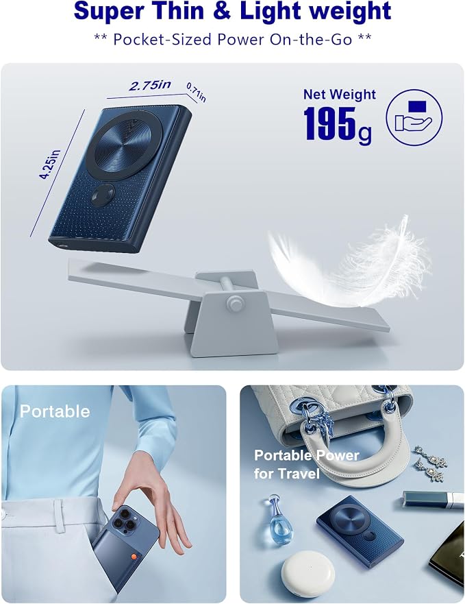 Kesguar Magnetic Portable Charger, 10000mAh 22.5W PD Super Fast Charging Wireless Power Bank. Ultra-Strong Magnet, USB C in&Out Battery Pack for Magsafe, iPhone 17/16/15/13/12 Pro Series