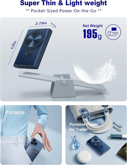 Kesguar Magnetic Portable Charger, 10000mAh 22.5W PD Super Fast Charging Wireless Power Bank. Ultra-Strong Magnet, USB C in&Out Battery Pack for Magsafe, iPhone 17/16/15/13/12 Pro Series