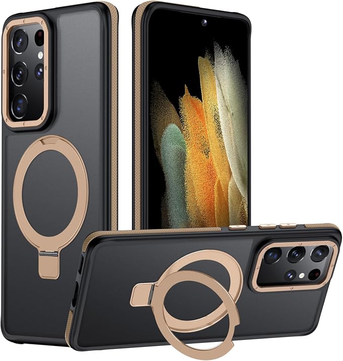for Samsung Galaxy S21 Ultra Case, Magnetic Adjustable Ring Stand [Fit for Magsafe], [Military-Grade Shockproof Protection] Phone Case with Kickstand & Ring Holder (Desert Gold)