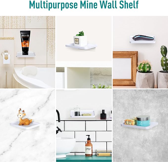 Chunful 2 Pieces Wall Phone Holder Adhesive Wall Mount Universal Shelf Plastic Cell Phone Stand for Most Smartphones in Bathroom Kitchen Toilet, White