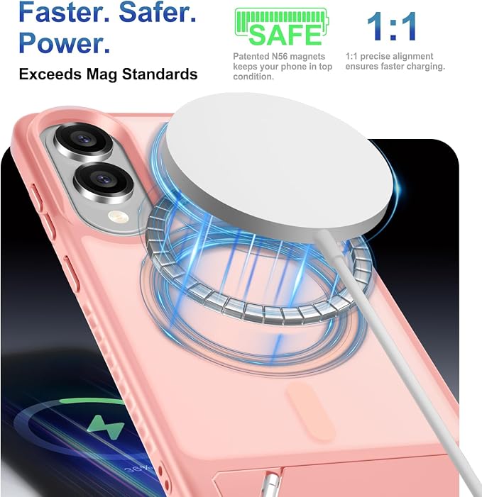 RMOCR for Samsung Galaxy S25 Edge Case with Screen Protector+Lanyard Wrist Strap,Magnetic Translucent Matte Rugged Slim Phone Cover Built in Invisible Kickstand [Fit for MagSafe],2025 Cute Pink