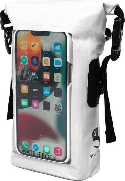 geckobrands Waterproof Phone Tote with 2L Dry Bag and Adjustable Strap – Protect Your Phone and Valuables While on The Go White