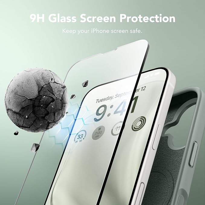 GONEZ Magnetic for iPhone 17 Case, Compatible with MagSafe, [Screen Protector + Camera Lens Protector], Liquid Silicone Anti-Scratch Shockproof Protective Phone Case 6.3 inch, Calke Green