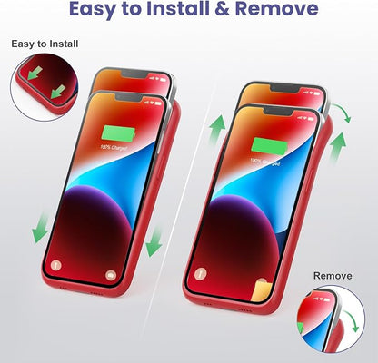 Battery Case for iPhone 14/13/13 Pro (6.1 Inch),Upgraded 7500mAh Ultra-Slim Portable Charging Case Rechargeable Protective Extended Battery Pack for iPhone 14/13/13 Pro Charger Cover-Red