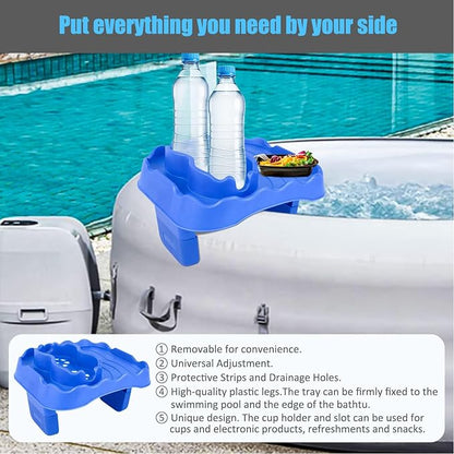 Hot Tub Table, Foldable Bathtub Side Table with 2 Cup Holders Adjustable Hot Tub Tray with Drain Holes for Spa Swimming Pool Bathtub(Blue)