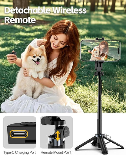 UBeesize Mini Selfie Stick Tripod with Rechargeable Remote – Pocket-Size Travel Phone Stand w/Hook, 360° Rotating Holder, Lightweight Tripod for iPhone/Android, Vlogging, TikTok & Live Streaming