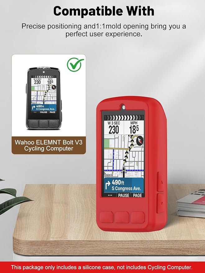 Silicone Protective Case for Wahoo ELEMNT Bolt V3 Cycling Computer, Full-Body Protective Cover with Precise Cutout, Shockproof Dustproof Protector Sleeve & Scratch-Resistant Sleeve (Red)