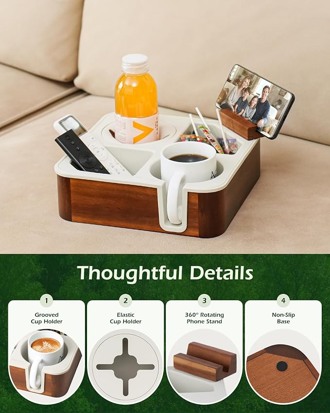 Acacia Wooden Couch Caddy Slotting (Grey)