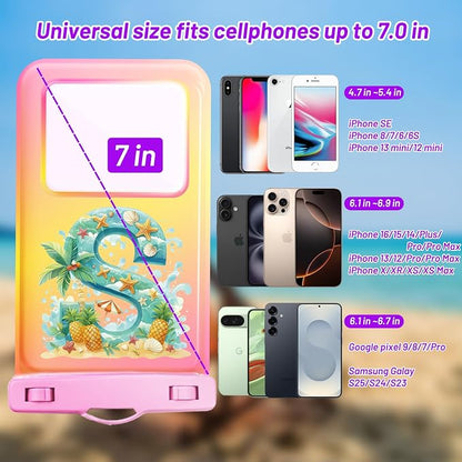 Personalized Initial Waterproof Phone Pouch Case - IPX8 Cellphone Dry Bag with Lanyard for iPhone 16/15/14/13/12 Pro Max (6.1–6.9"), Beach & Cruise Ship Essentials with Monogrammed Design (Pink, S)